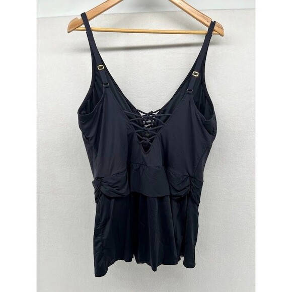 Bleu Rod Beattie Knotted Tank Top 1 Piece Skirted Swimsuit RB15101 Black  Sz 22W - Picture 5 of 7